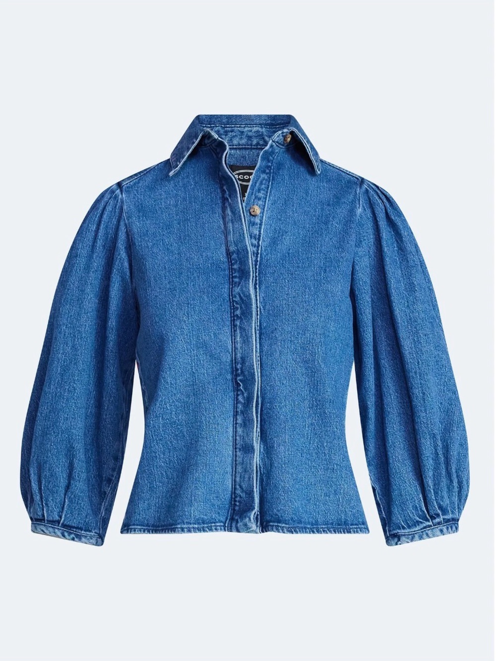 Scoop Denim Shirt with 3/4 Length Puff Sleeves